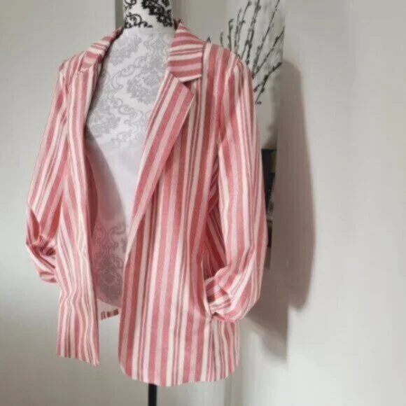 Blazer Jacket Summer Nautical Size 16+ Red White Stripe - Picture 6 of 12
